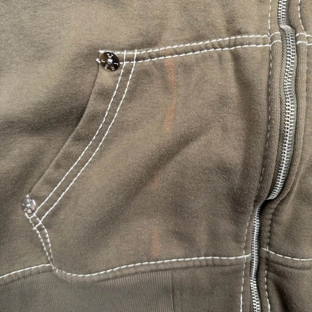 True Religion Mens World Tour Buddha Zip Hoodie Brown Contrast Stitch Y2K 3XL
